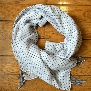 Atmosphere Sheer Blue & White Polka Dot Scarf with Fringe